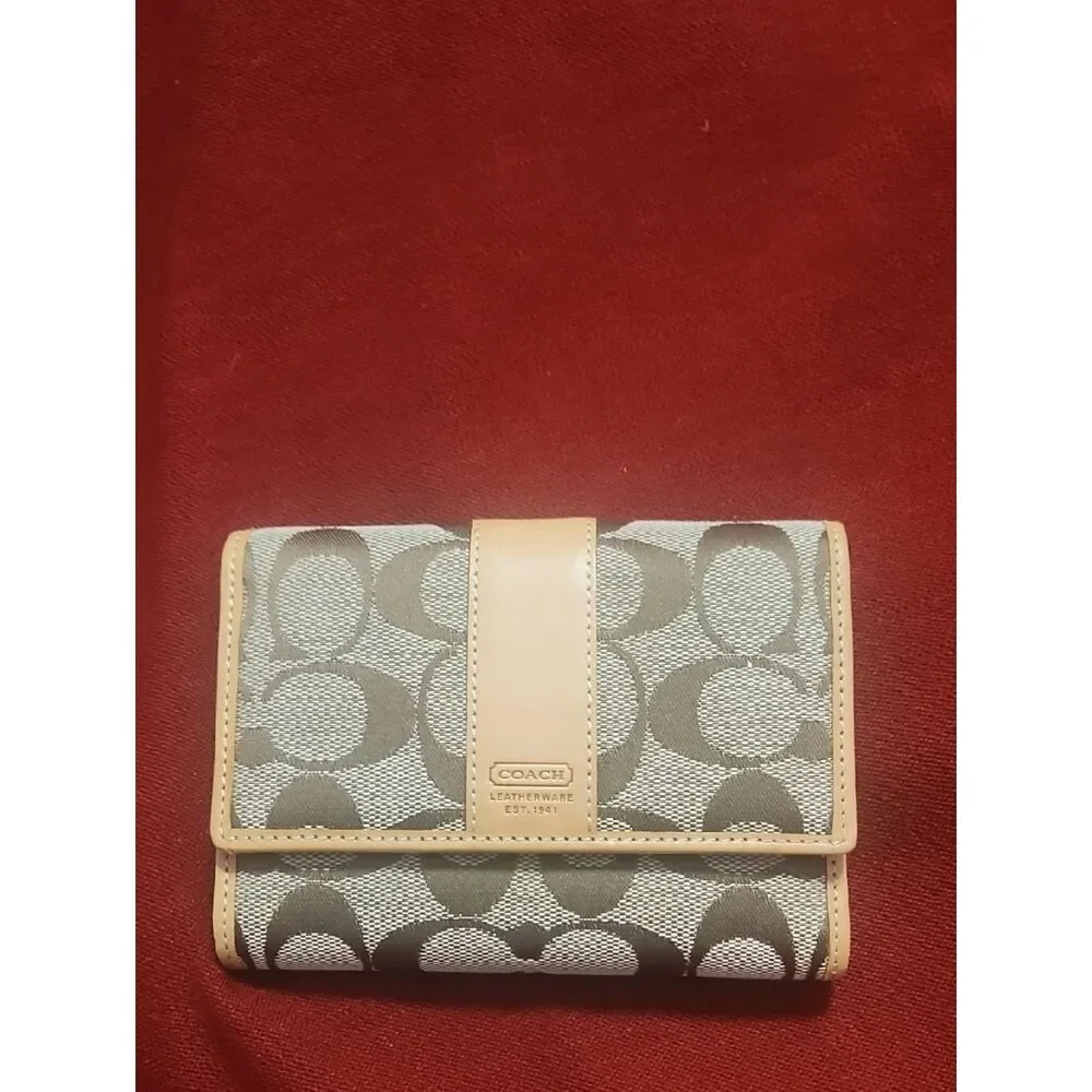 Coach Beige Trifold Leather Wallet